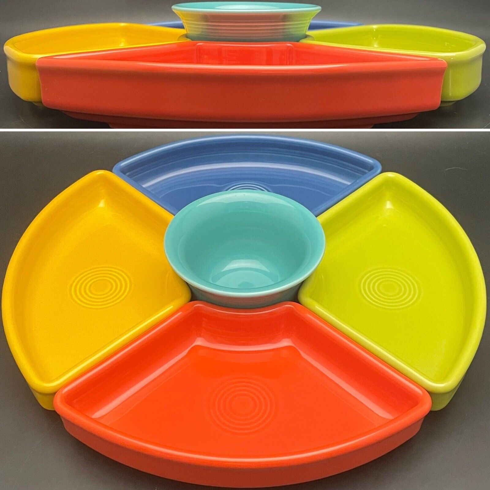 Fiesta HLC Bright Colors 5 Piece Relish Snack Set c1980s Made in USA 12.5\