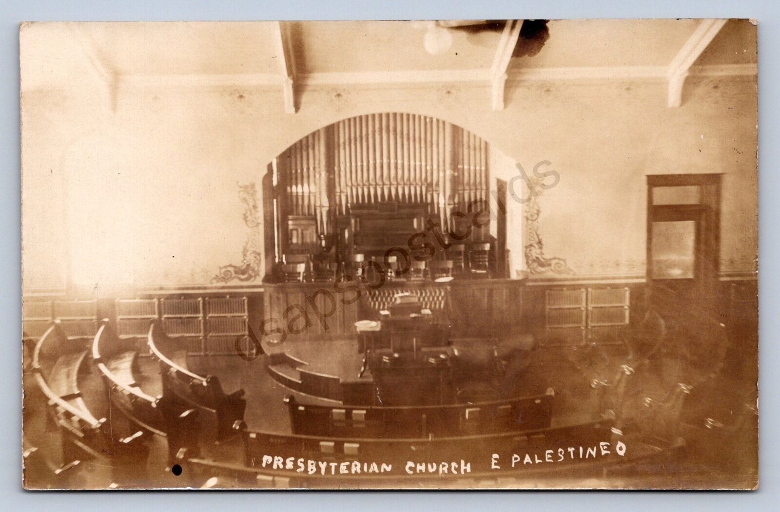 J87/ East Palestine Ohio RPPC Postcard c1910 Presbyterian Church Interior 864