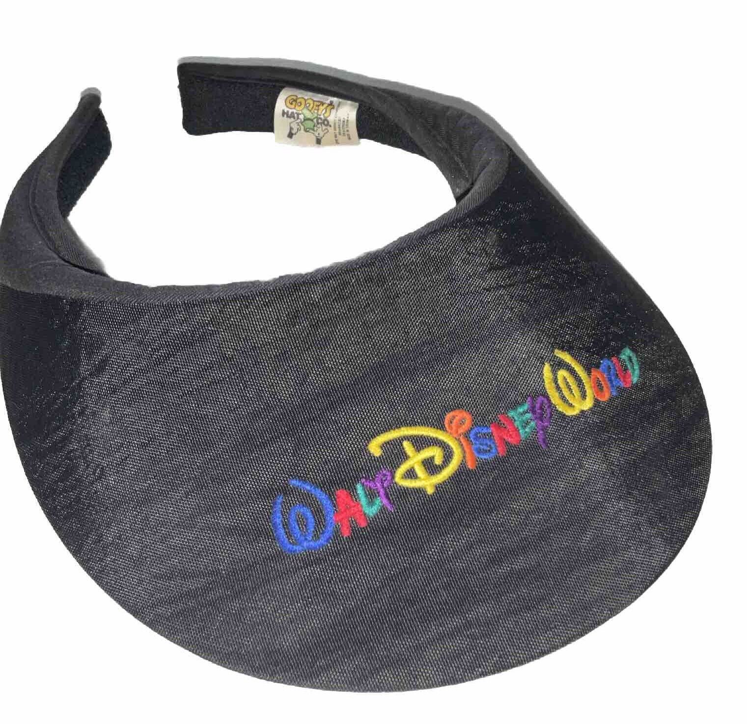Vintage Walt Disney World Hat Visor Cap Embroidered Rainbow Black Goofys 90s