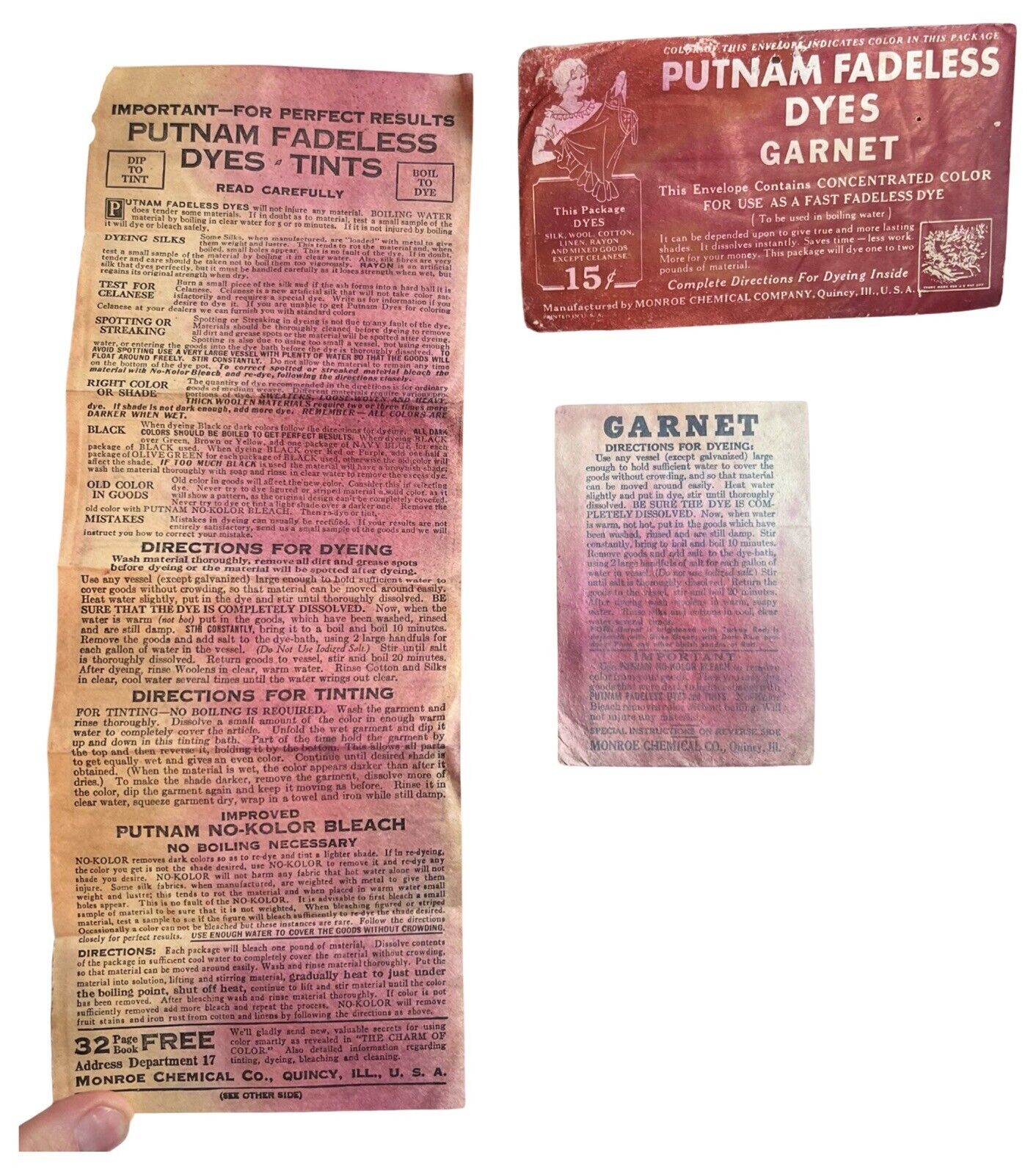 Vintage Advertising Putnam Fadeless Dye Red Original Package And Instructions