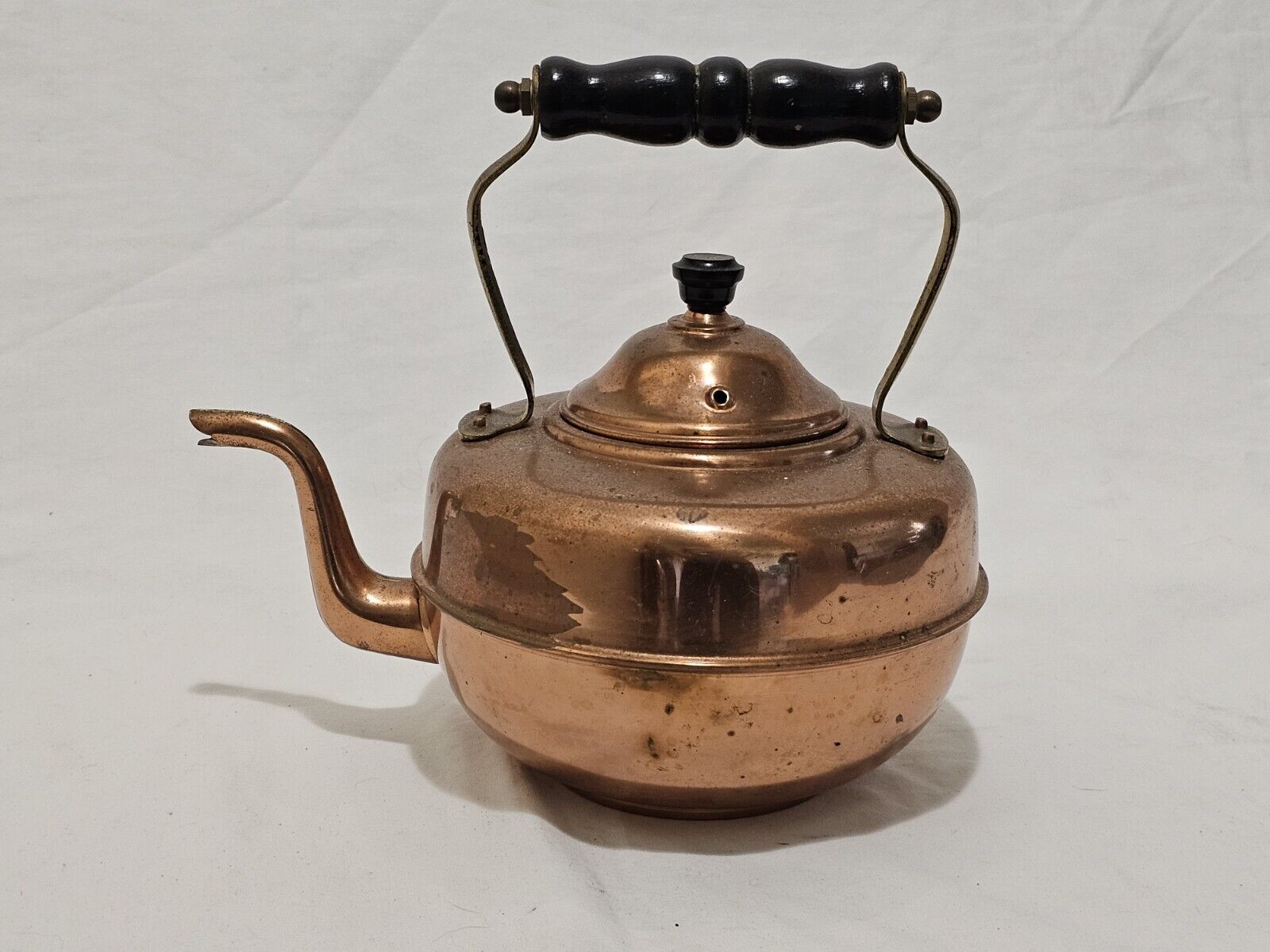 Vintage Copper Teapot Tea Kettle With Wood Handle Marked “Made In England “