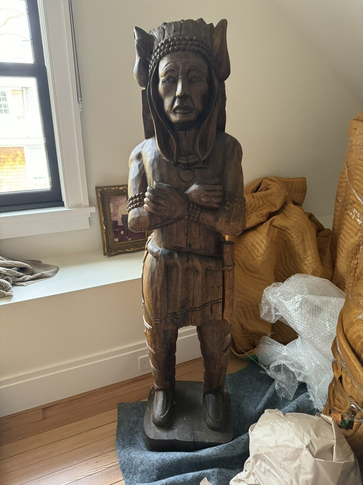 66-inch Tall Antique Cigar Store Wooden Indian Native American - Americana