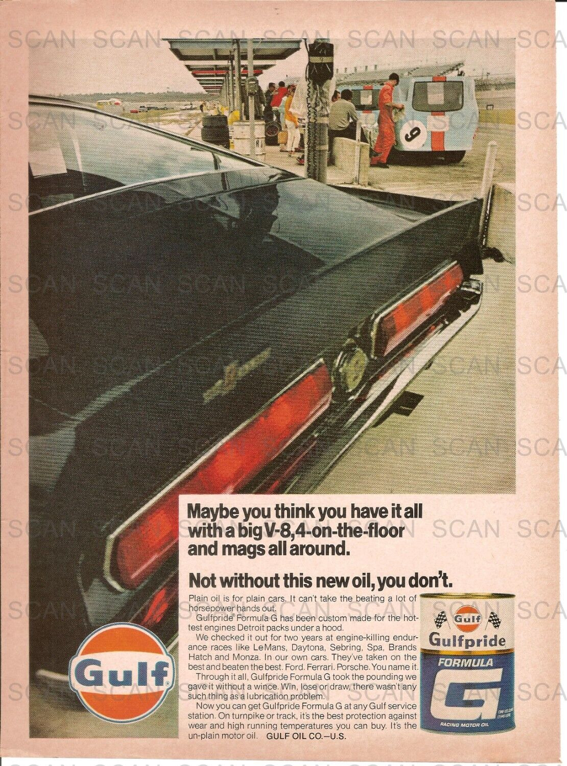 1968 Gulf Motor Oil Gulfpride Formula G Motor Oil Vintage Magazine Ad