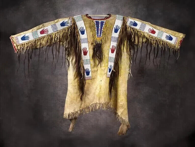 Men Traditional Wear Western Style Suede Leather Warrior Shirt Fringes & Beaded