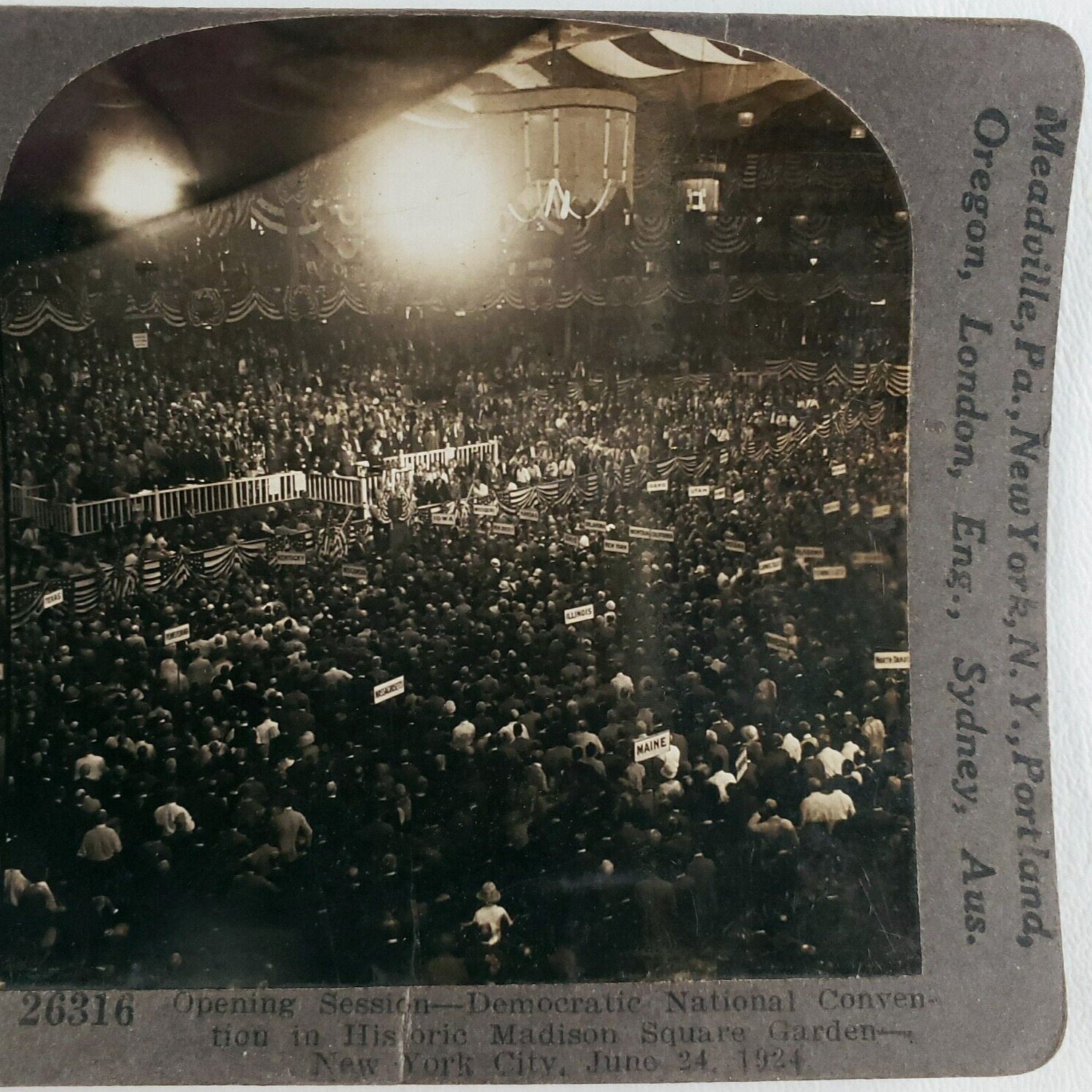 Democratic National Convention Stereoview 1924 Madison Square Garden NYC C1619