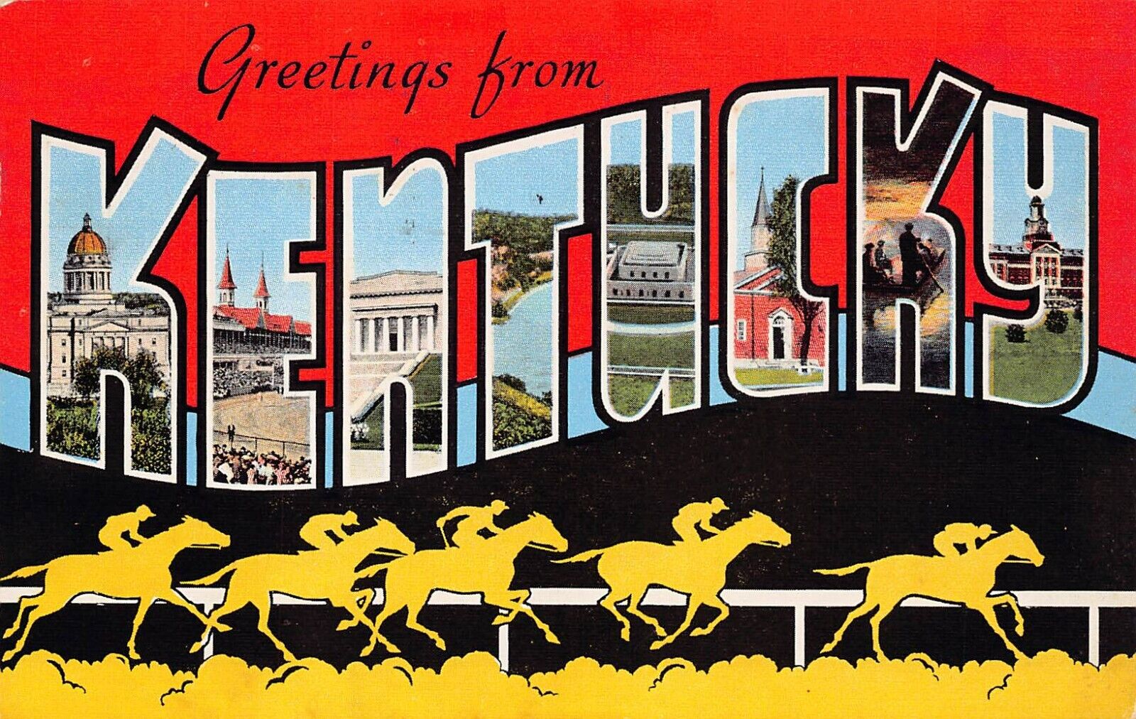 Kentucky Large Letter Frankfort State Capitol Churchill Downs Vtg Postcard A31