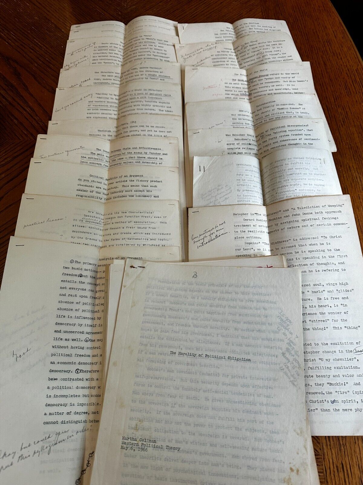 1960s College Paper Drafts Typewritten Bryn Mawr with Instructor Annotations
