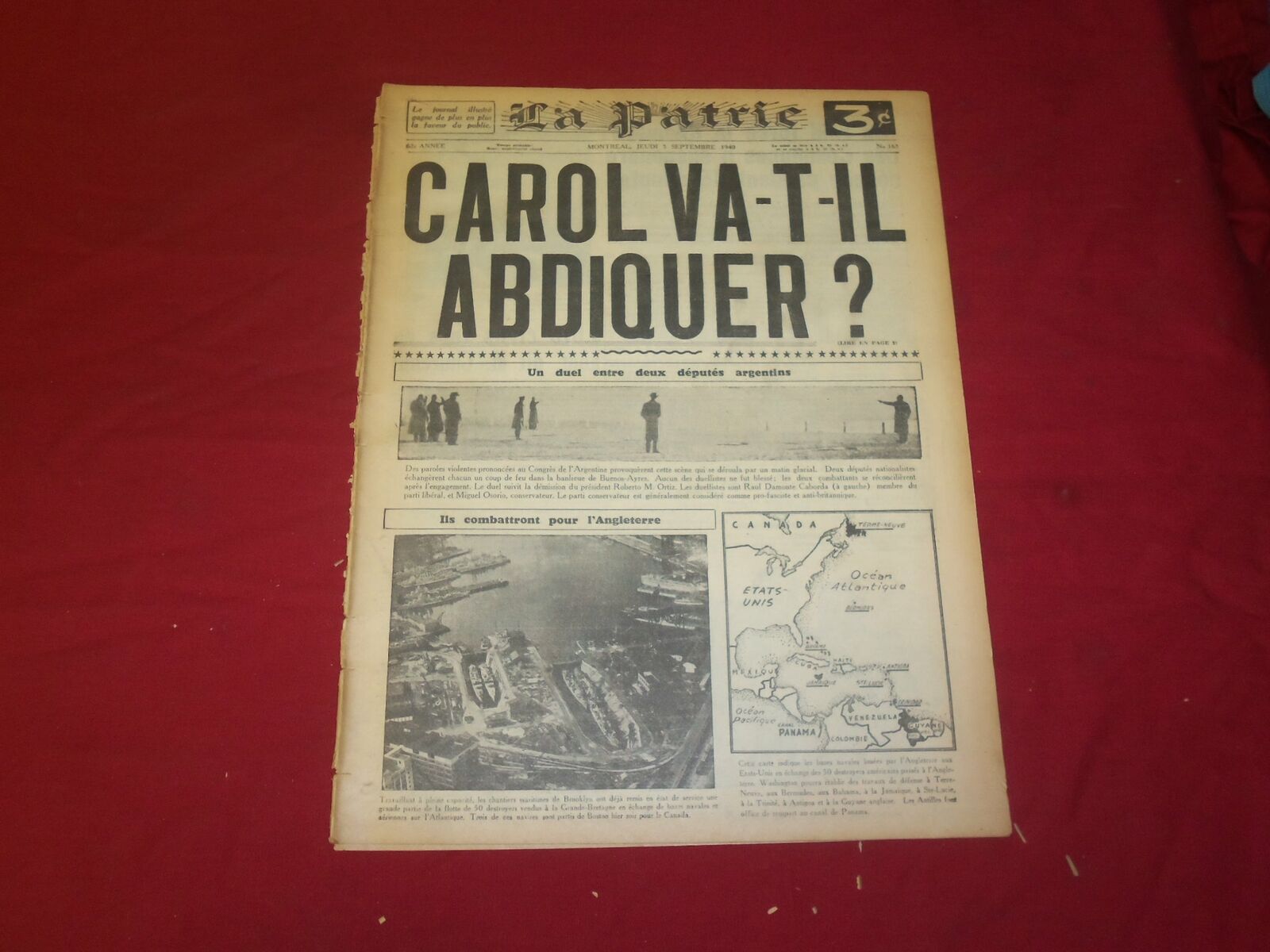 1940 SEPTEMBER 5 LA PATRIE NEWSPAPER -FRENCH - CAROL VA-T-IL ABDIQUER? - FR 1754