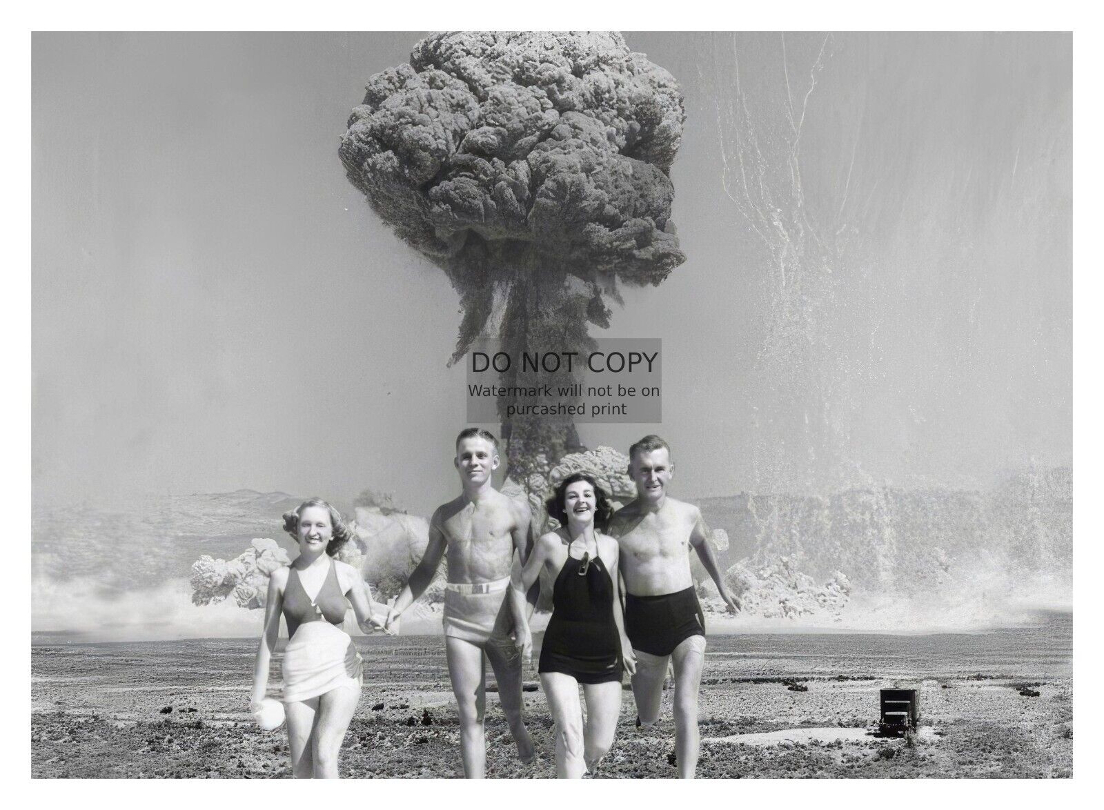 TWO ROMANTIC COUPLES IN FRONT OF NUCLEAR ATOMIC BOMB TEST 5X7 PHOTO