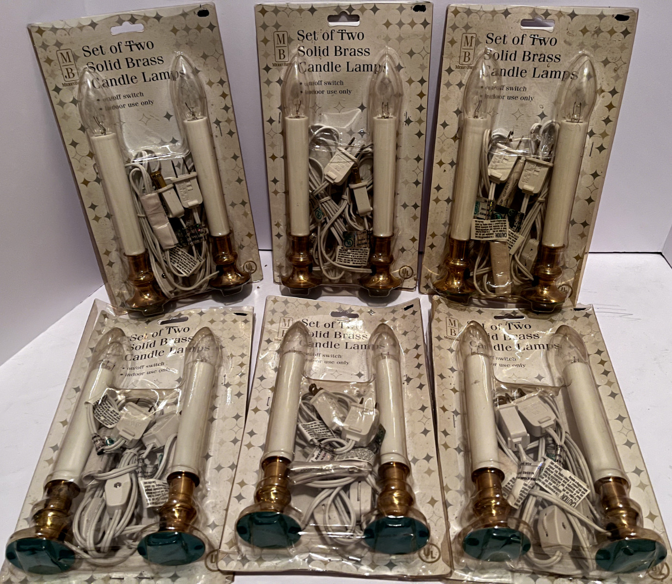 VTG Merry Brite Solid Brass Electric Candle Window Lamps 6 Packs (12 Lights)