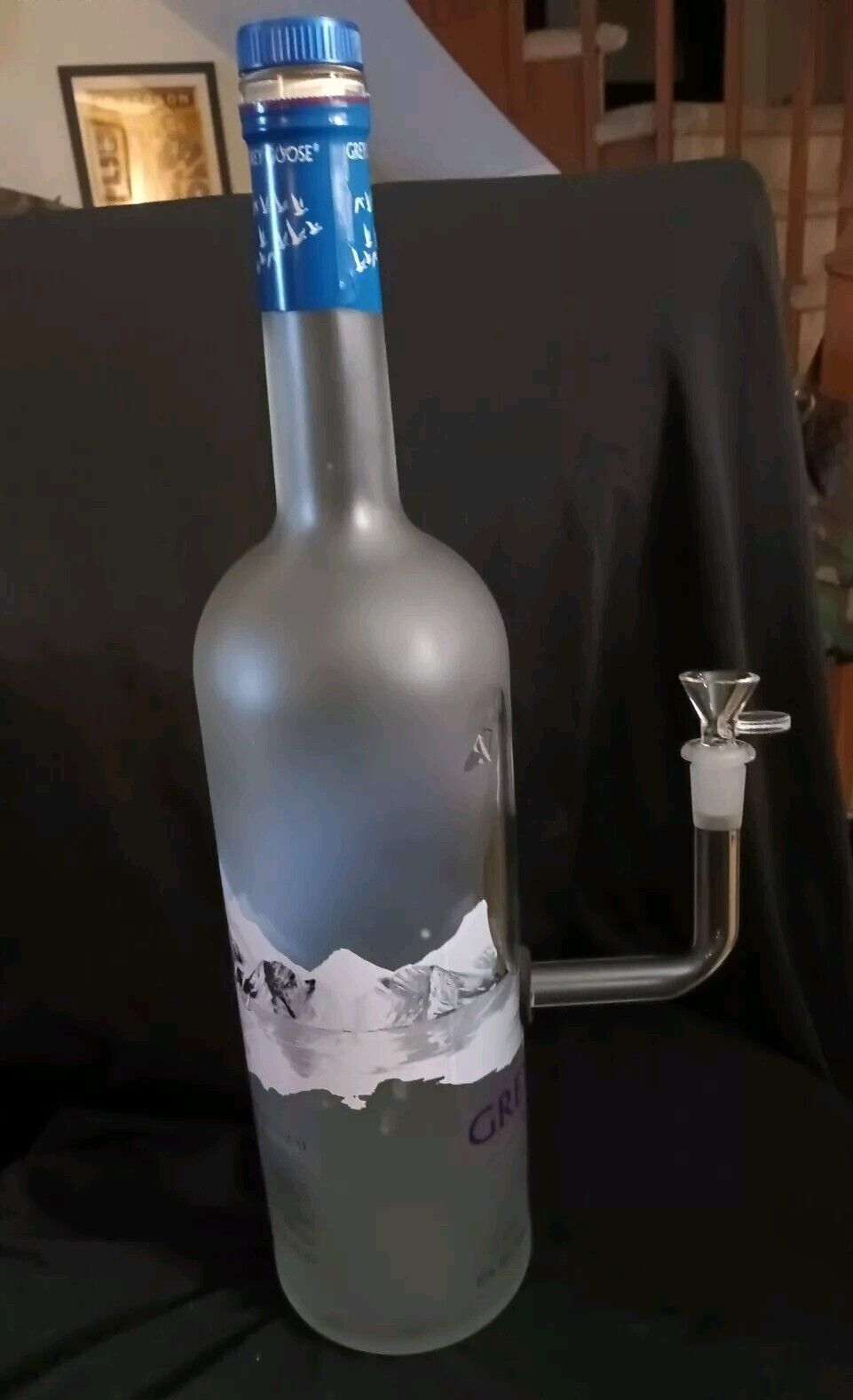 Homemade Empty Large Grey Goose Vodka  Bottle Bong Lamp Hookah Glass