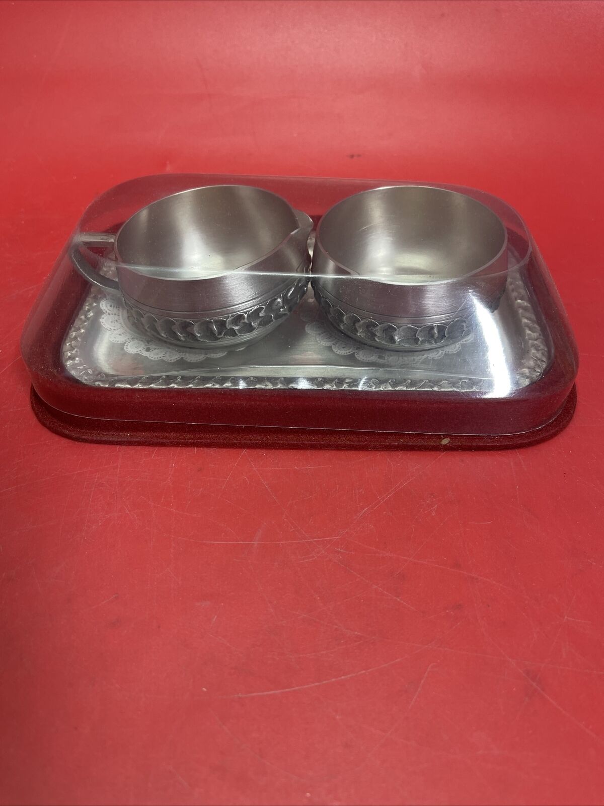 Oslo Pewter textured Cream and Sugar Set w/ Tray.  Perletinn design from Norway.