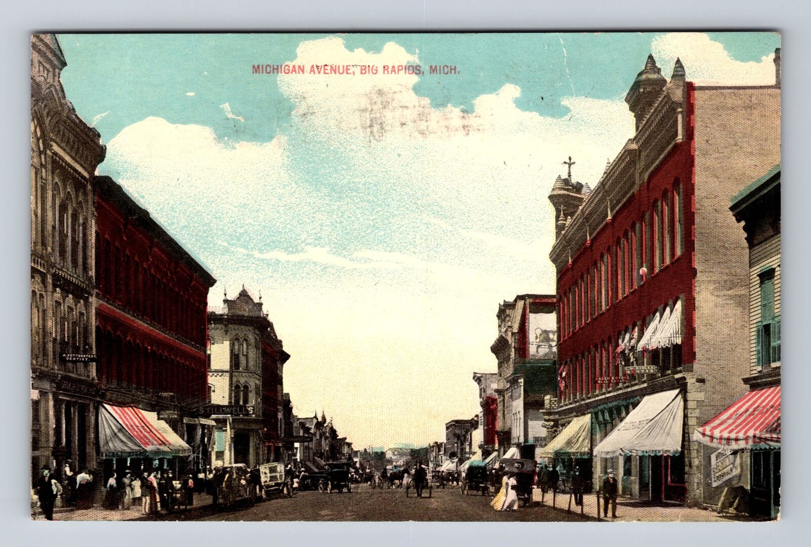 Big Rapids MI-Michigan, Michigan Avenue Antique, Vintage c1913 Postcard