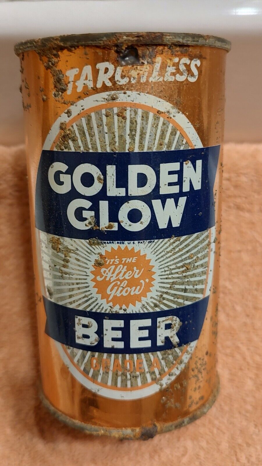 1930s GOLDEN GLOW BEER, IRTP flat top beer can, Oakland, California