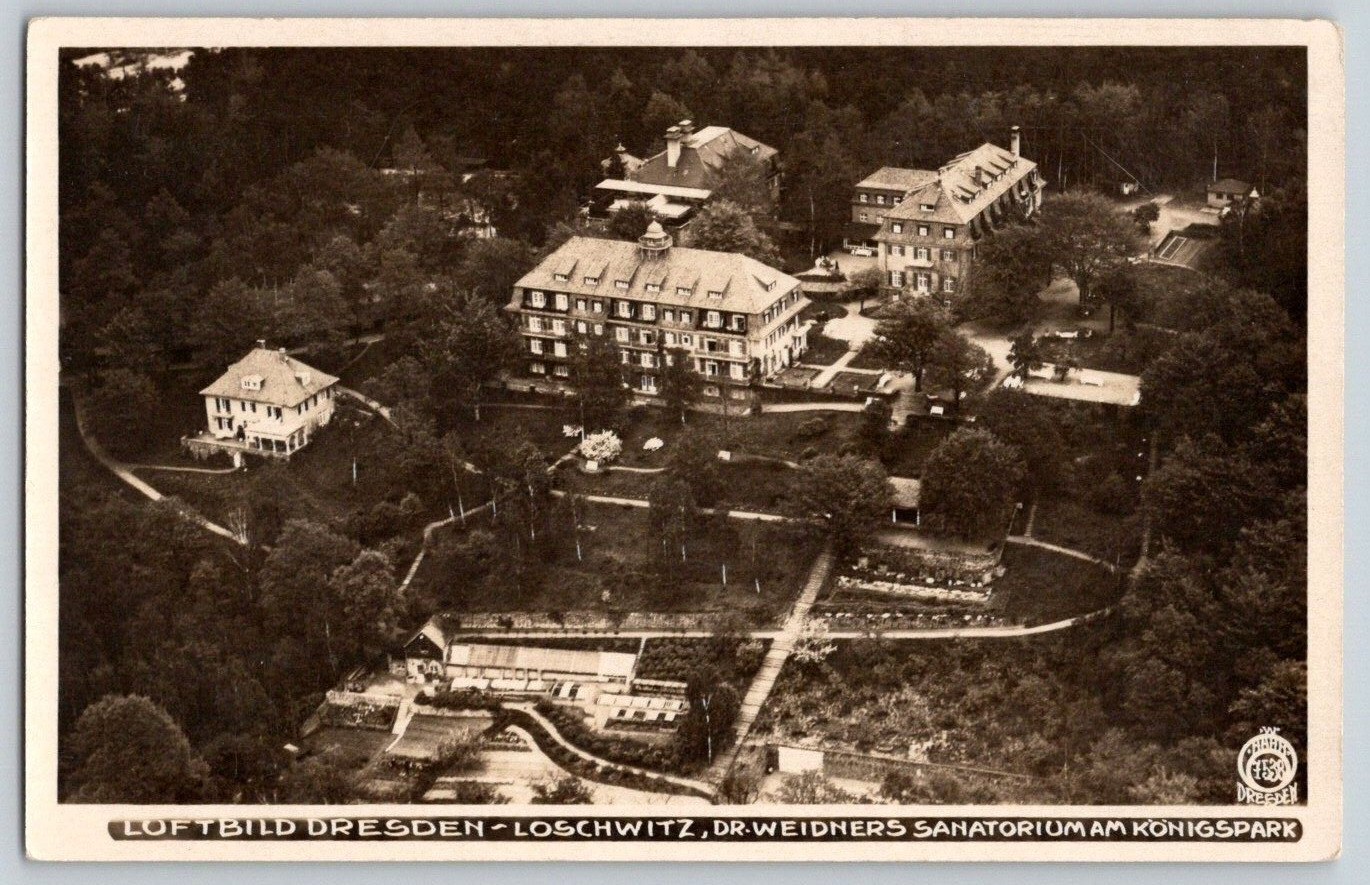 Aerial RPPC Postcard~ Dr. Eugen Weidner Sanatorium~ Loschwitz, Dresden, Germany