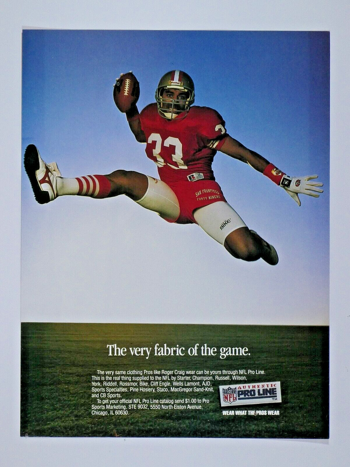 Roger Craig San Francisco 49ers Vintage 1989 PRO LINE Original Print Ad 8.5 x 11
