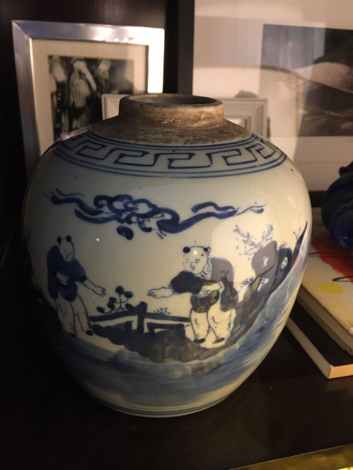 vintage asian blue white porcelain vase