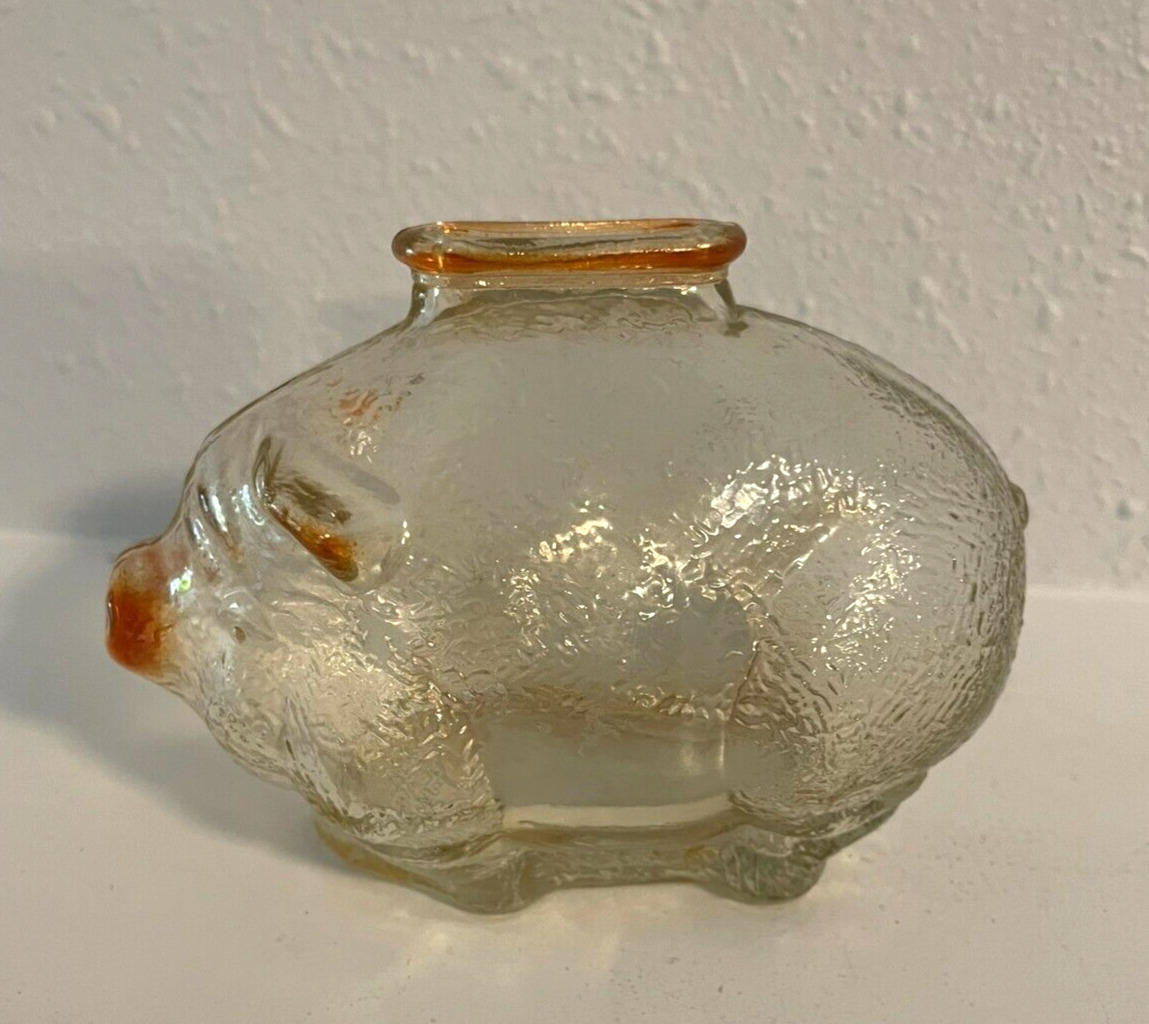 Vintage Anchor Hocking Small Carnival Glass Pig Piggy Coin Bank Amber