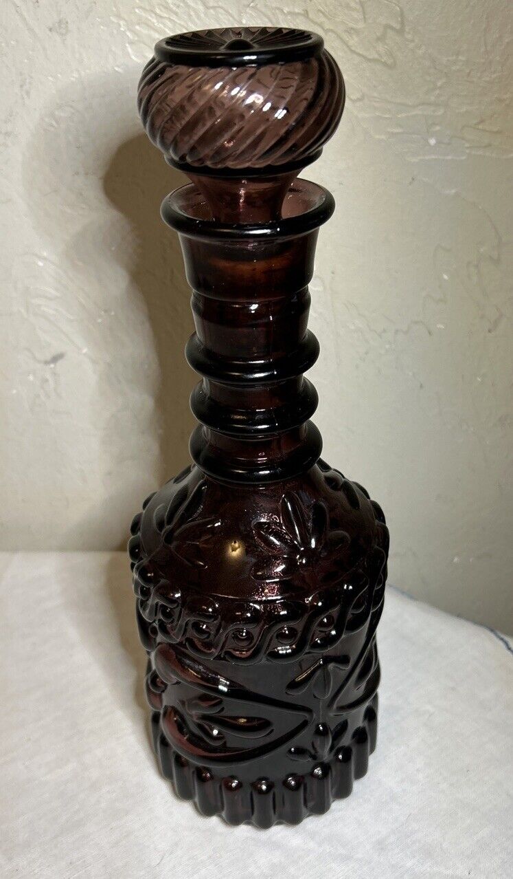 Vintage 1960's Bonded Beam Whiskey Purple Decanter Amethyst 12x4 Inches.