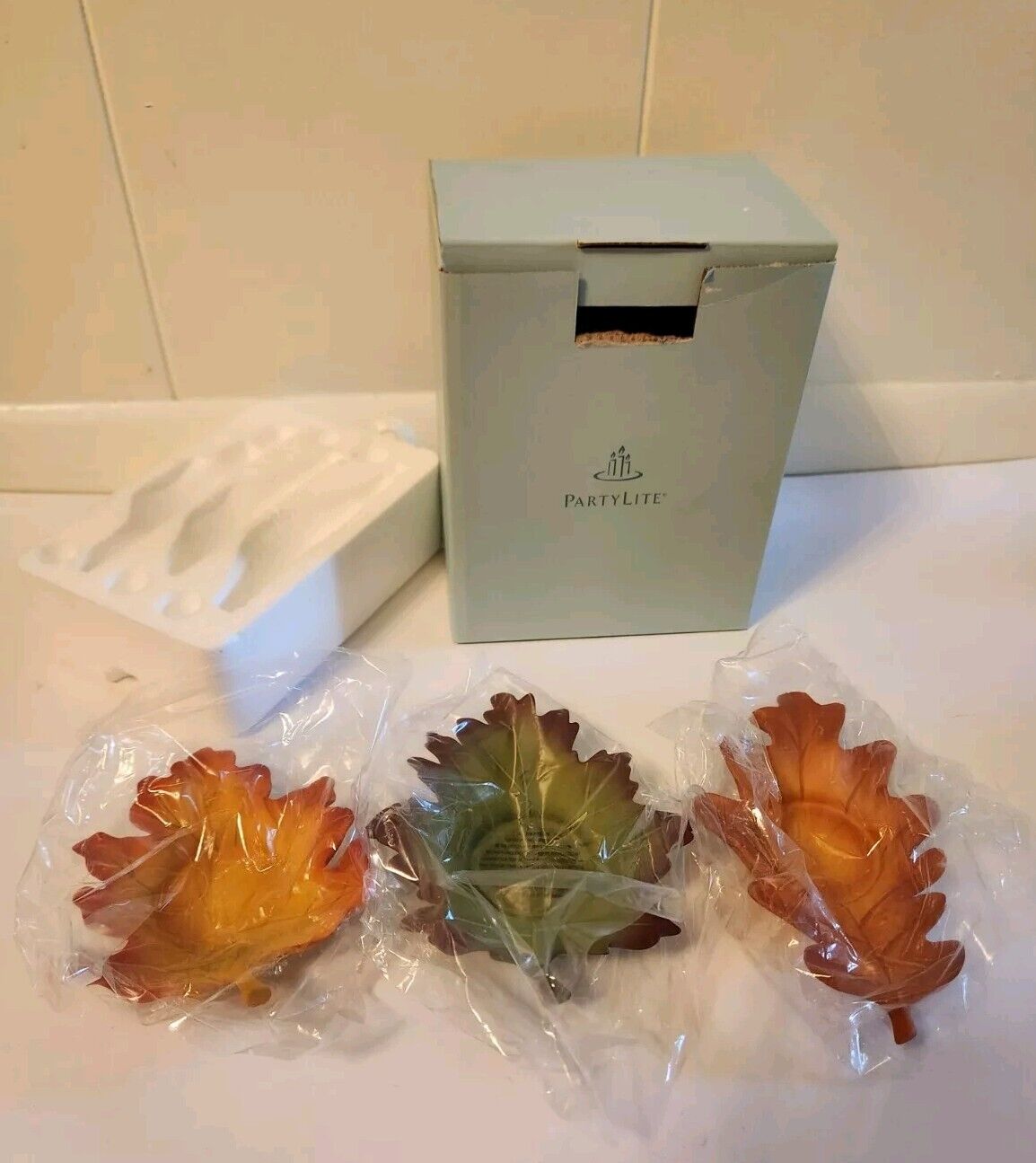 Partylite Whispering Leaves Tealight Trio Fall Autumn Candle Holder P8535U New