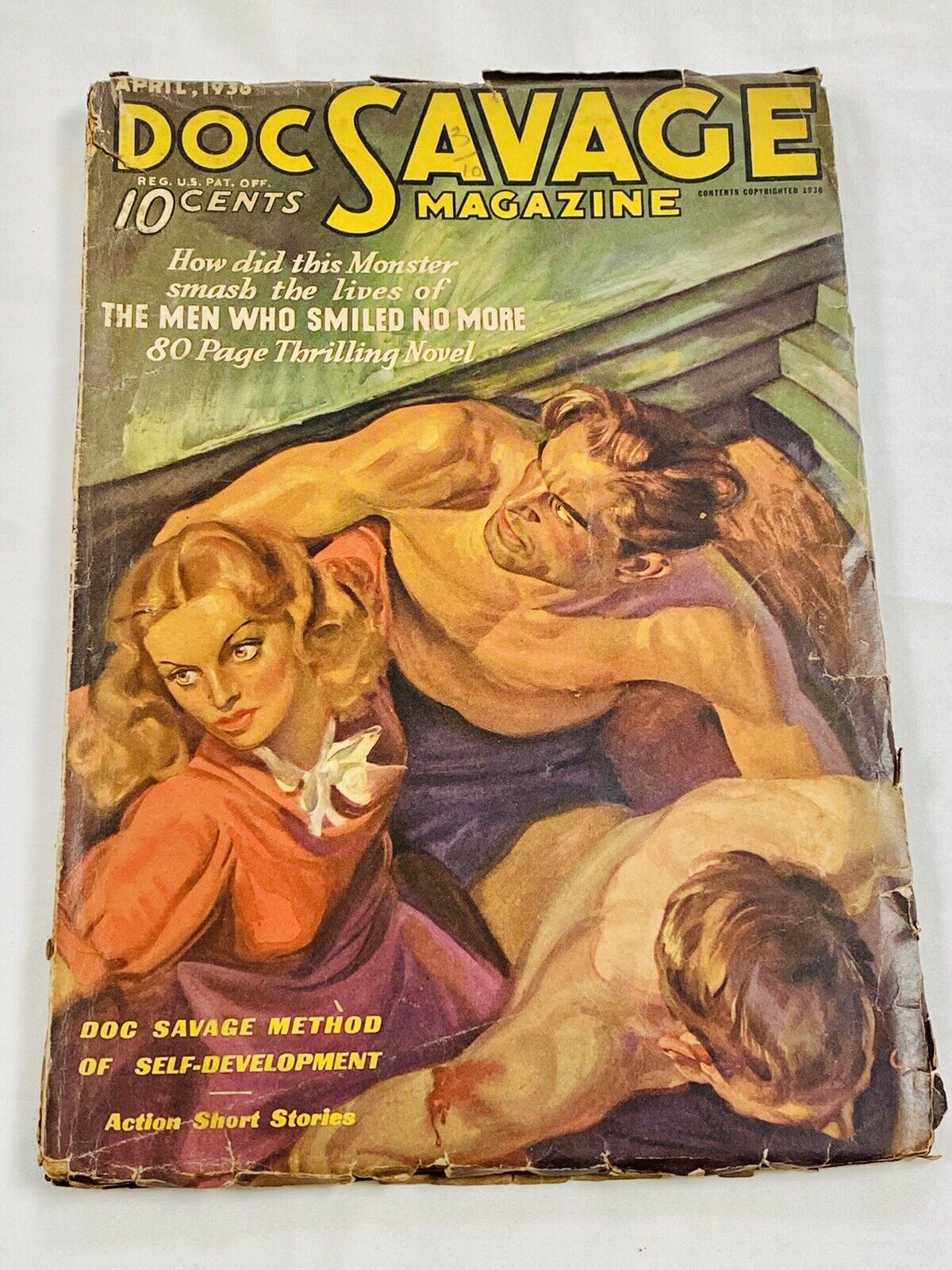 Original Doc Savage April 1936 Pulp Magazine- Men Who Smiled No More- Vol. 7 #2