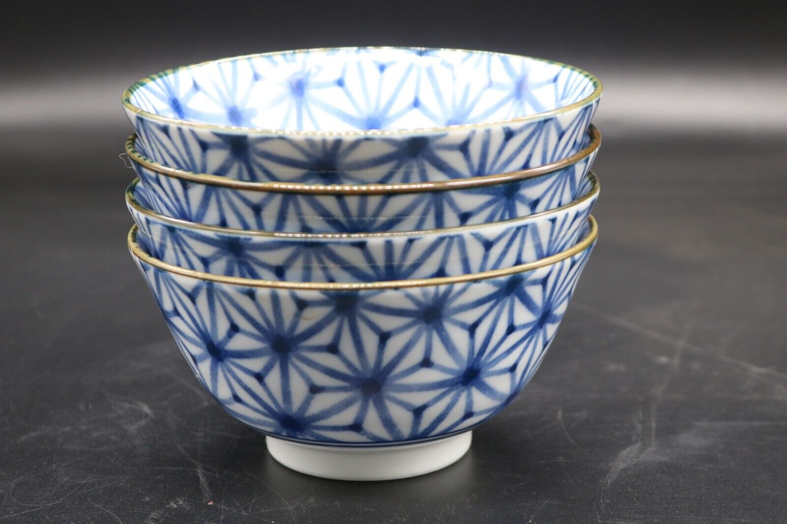 Japanese Asanoha Rice/Soup Bowls-Stars-Hand Painted