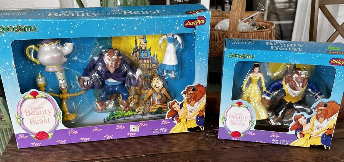 NIB Disney Bend-Ems Beauty and the Beast Figures JusToys 5 & 2 piece Gift Sets