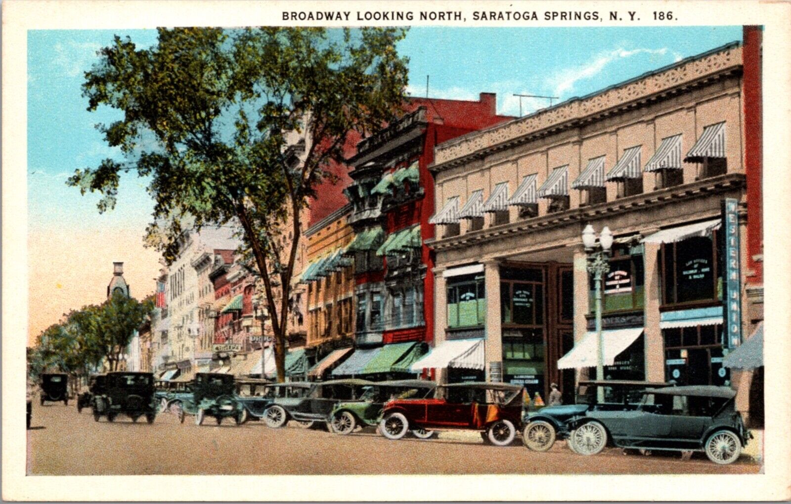 Postcard Broadway Looking North in Saratoga Springs, New York