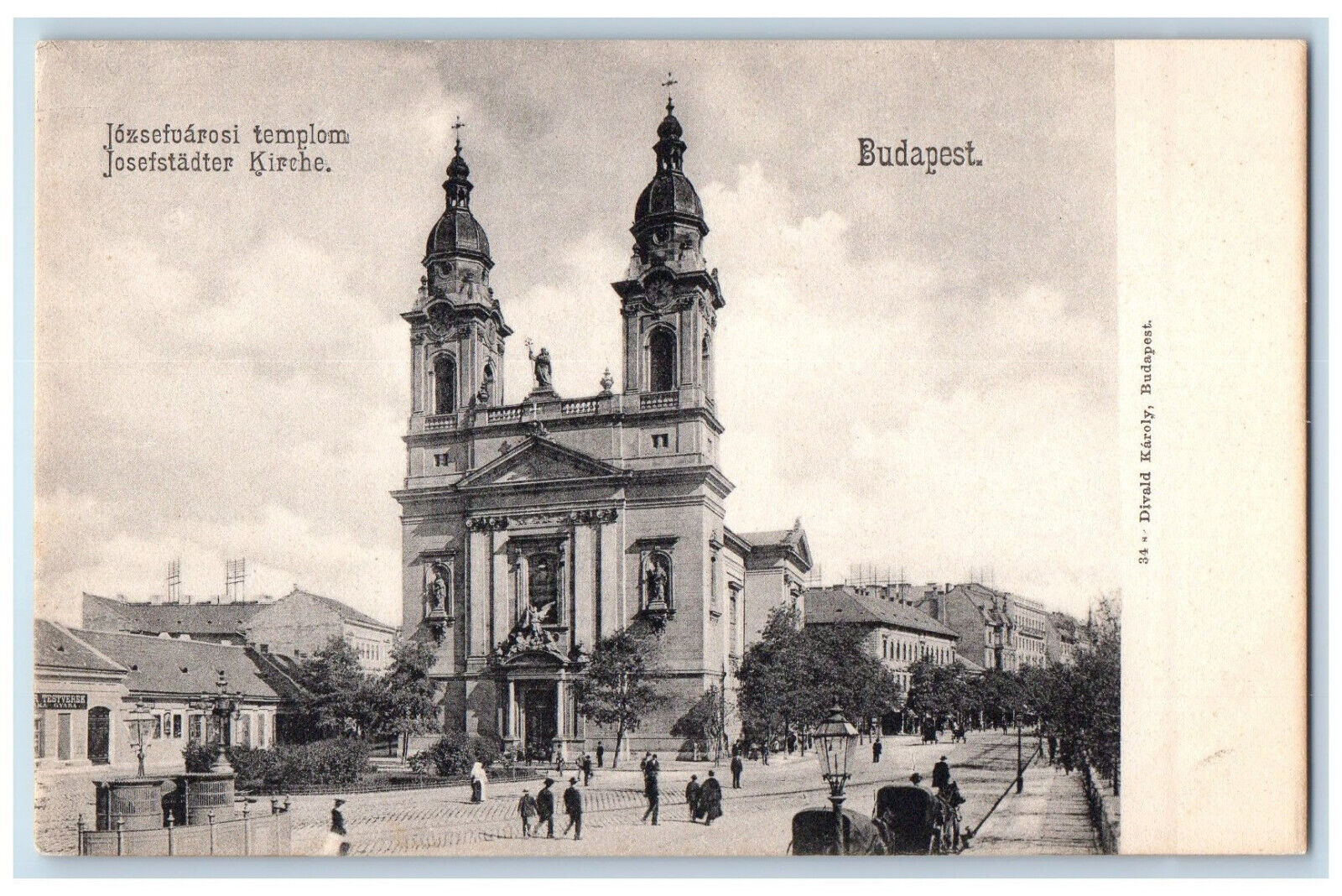 Budapest Hungary Postcard Josefstadt Church Road View c1905 Unposted Antique
