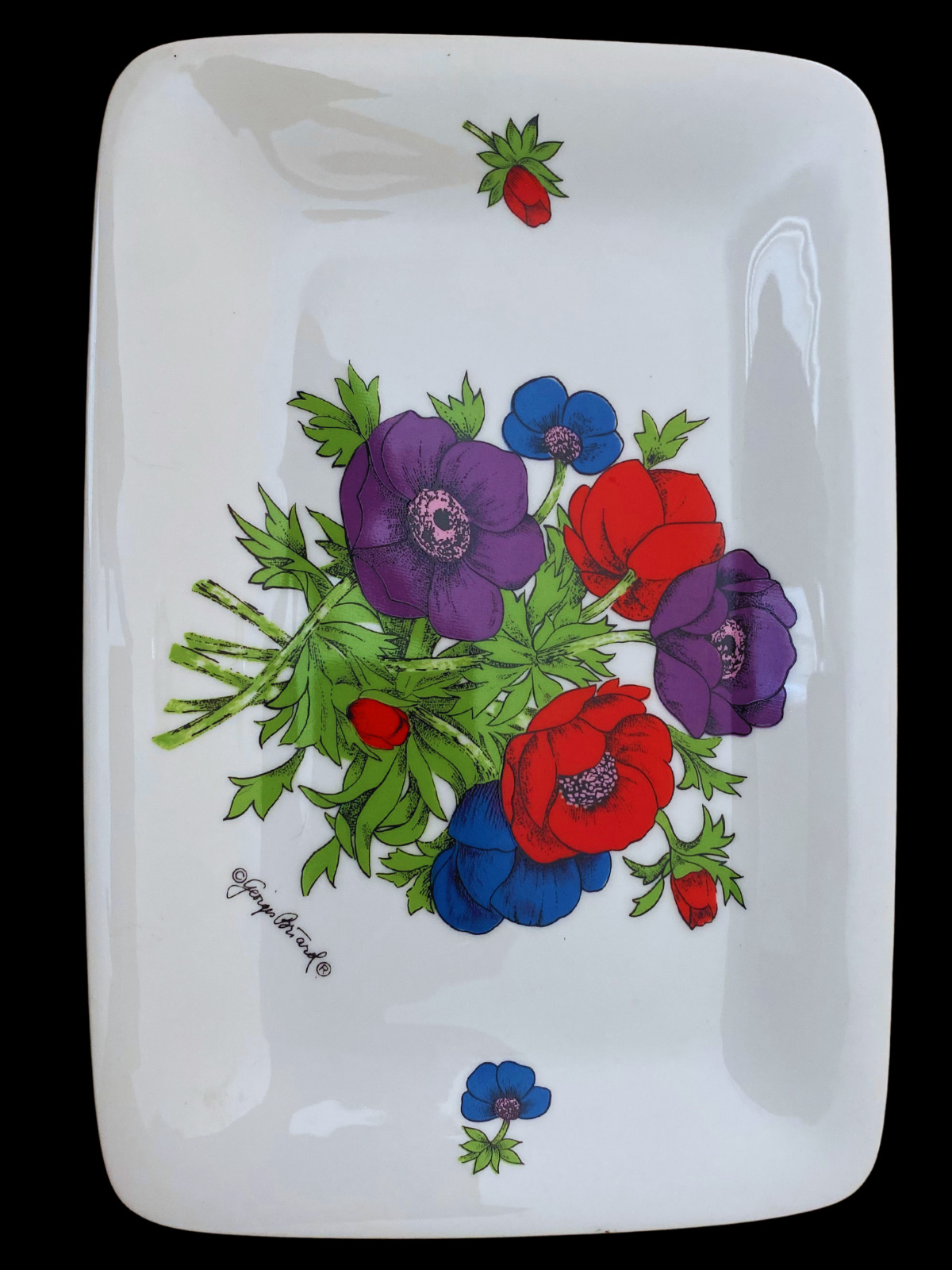 Vintage Georges Briard Tray “Anemone” Pattern (Retro, Floral, Poppy, MCM)