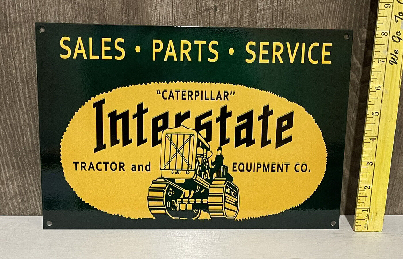 Caterpillar Interstate Tractor Equipment Metal Sign Farm Sales Service Gas Oil