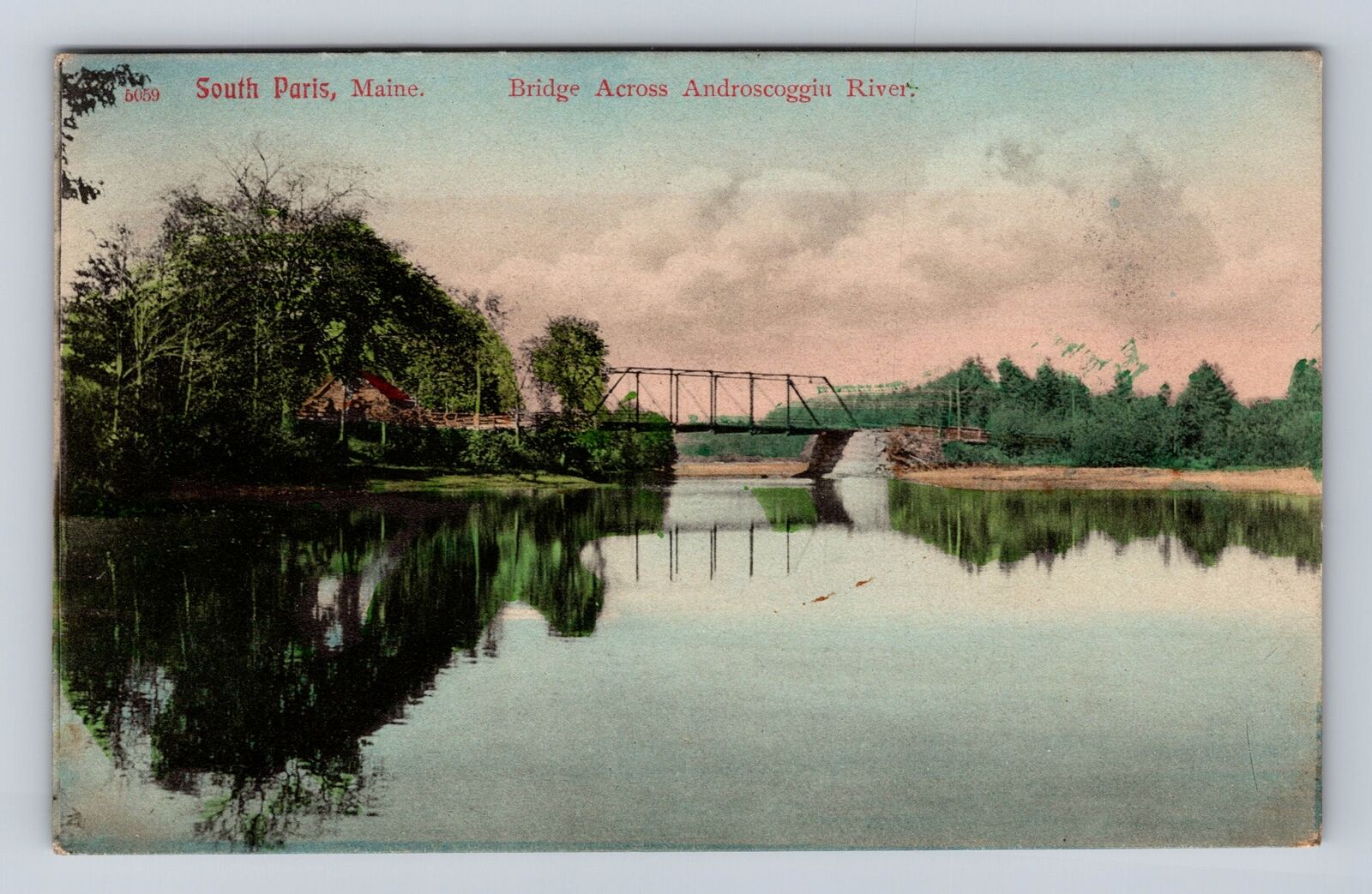 South Paris ME-Maine, Bridge Across Androscoggin River, Vintage Postcard