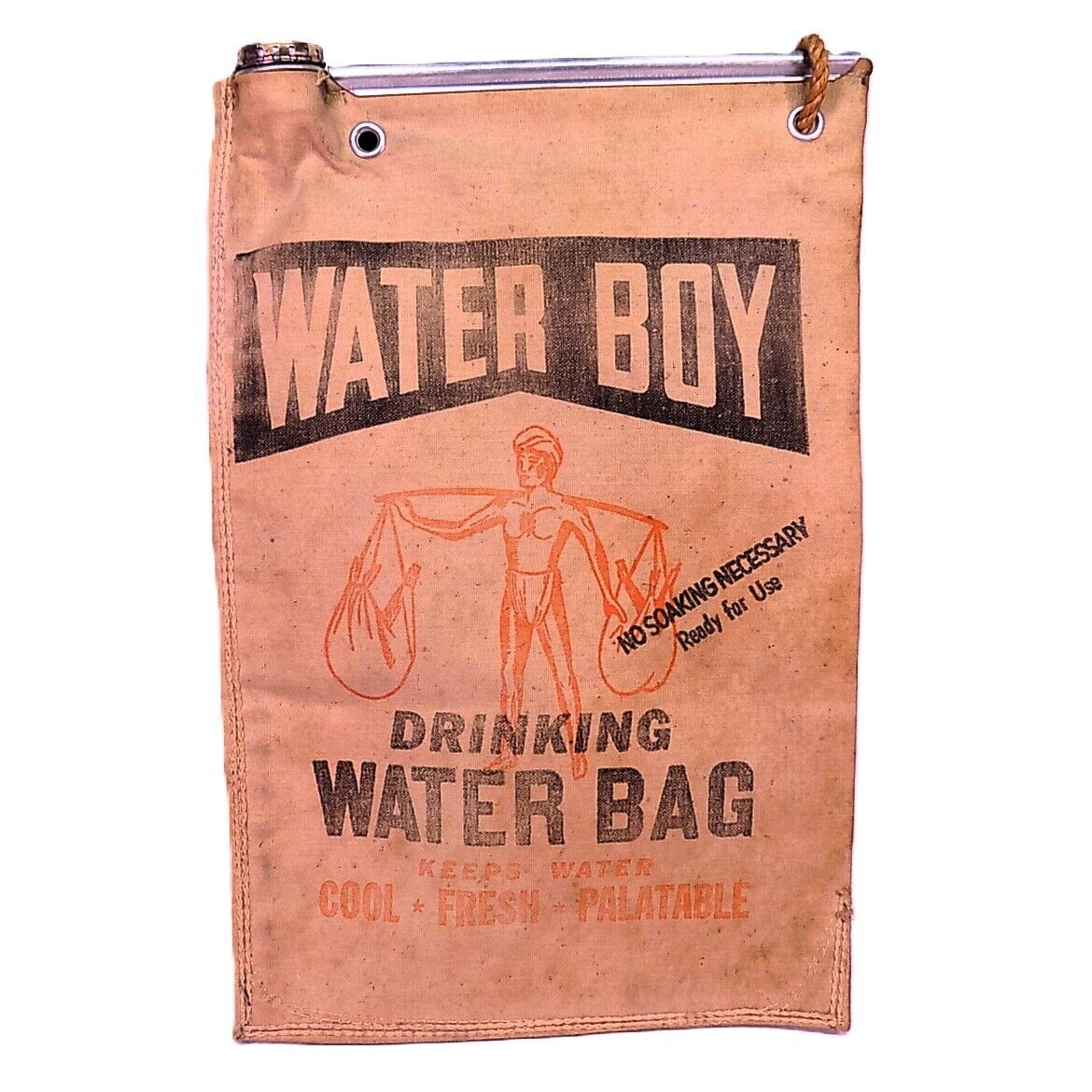 Vintage 1940's WATER BOY Canvas Drinking Water Bag with Metal Cap, Very Clean