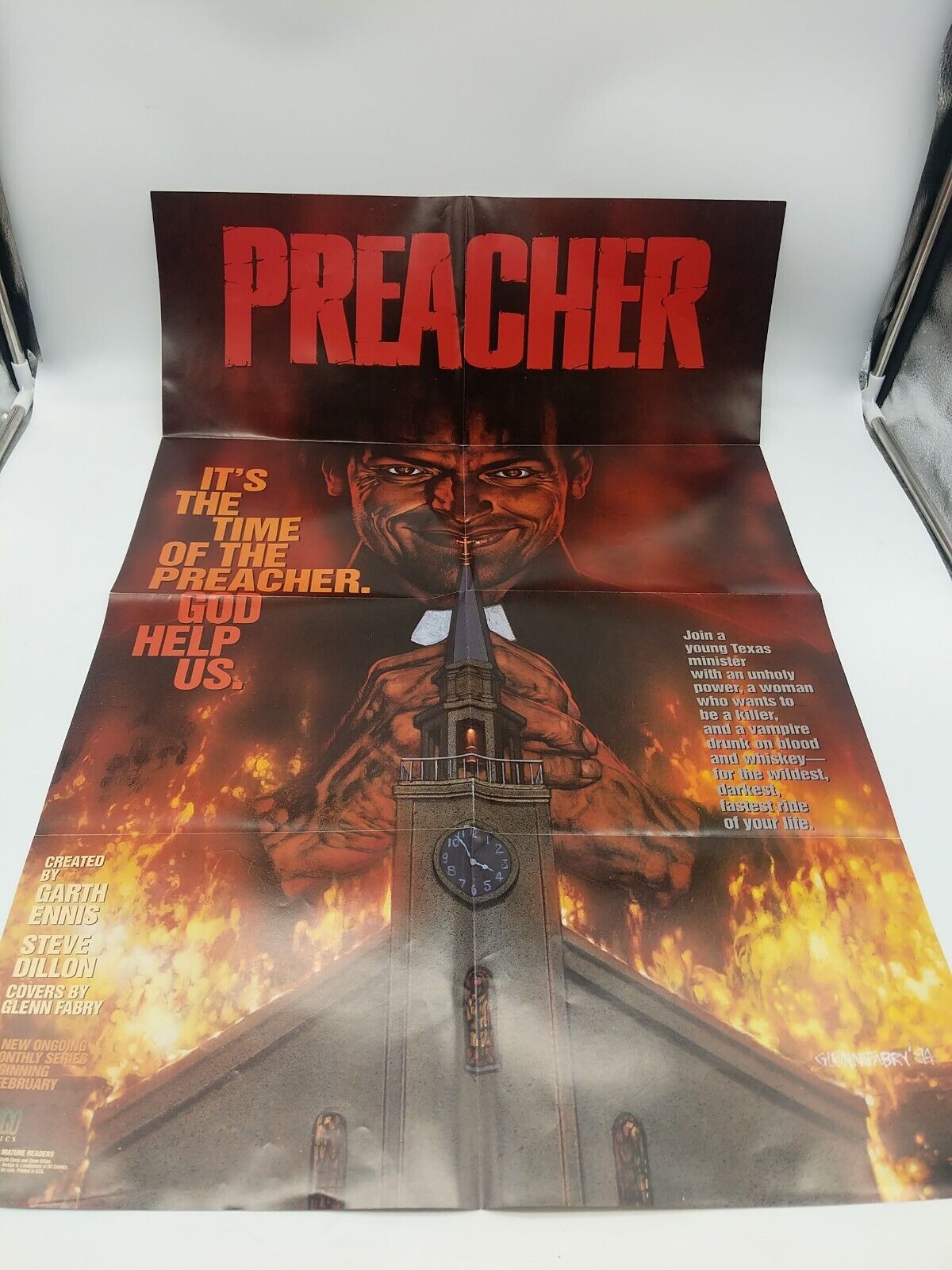 DC Vertigo  Preacher Folded  PROMO POSTER 1995 34 x 22\