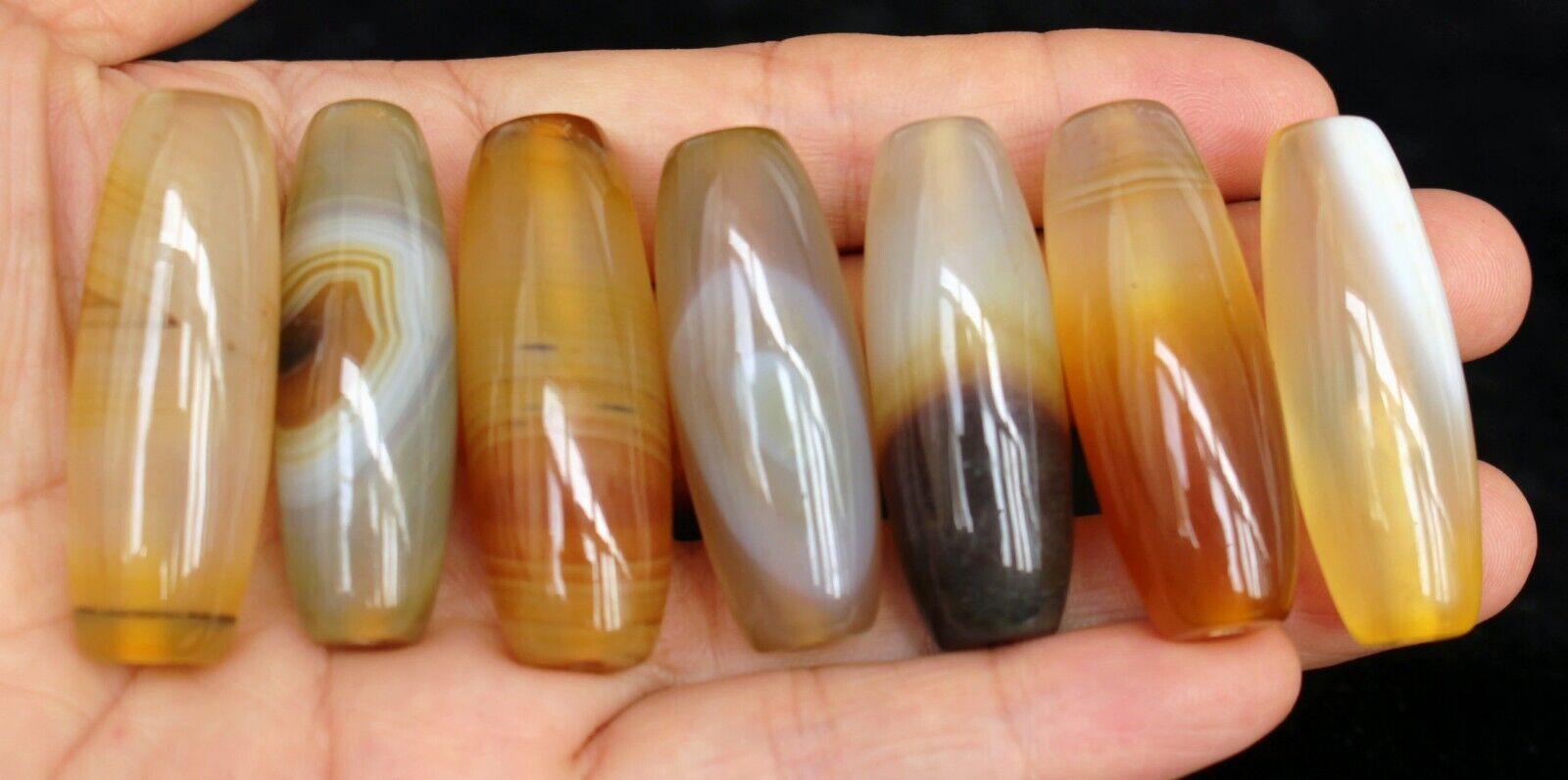 97g 7Pcs Banded Eyed Nepal Indo Tibet Agate Old Bead Amulet for Gift   1