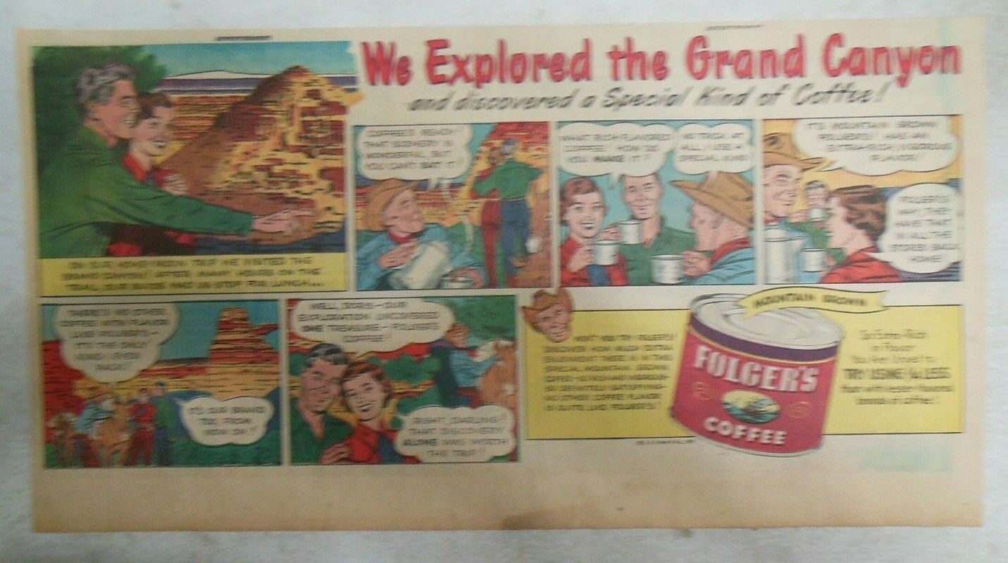 Folger\'s Coffee Ad: We Explored Grand Canyon  1950\'s Size: 7.5 x 15 Inch