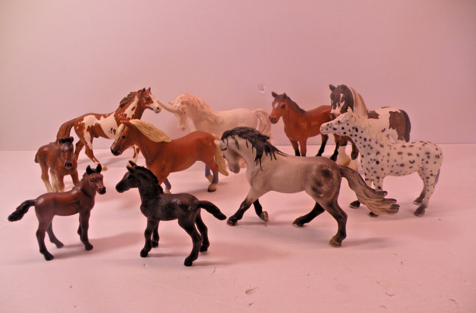 Lot Of 9 SCHLEICH HORSES & 1 UNICORN BLACK WHITE GREY Brown +++