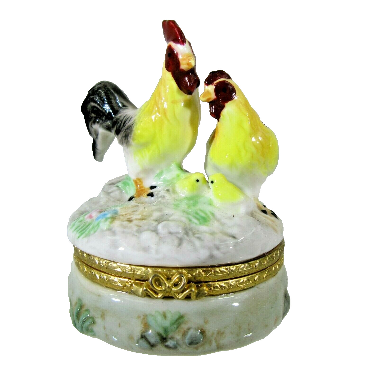 Geo Z. LEFTON china Chicken & Chicks porcelain hinged TRINKET BOX #11981 1998