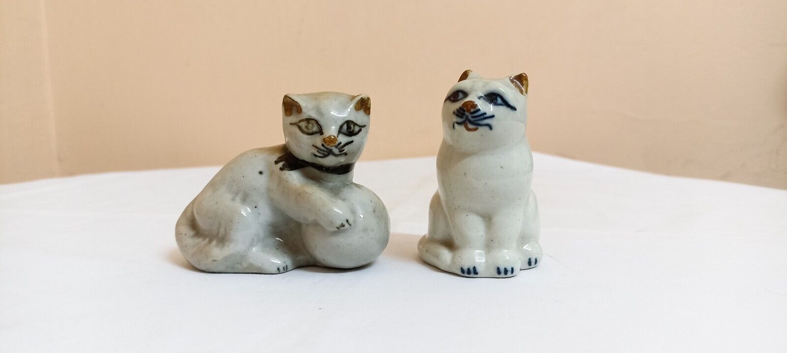 Vintage Antique Japan Porcelain Statue Cat Multi Colors Exquisite Figurine Old