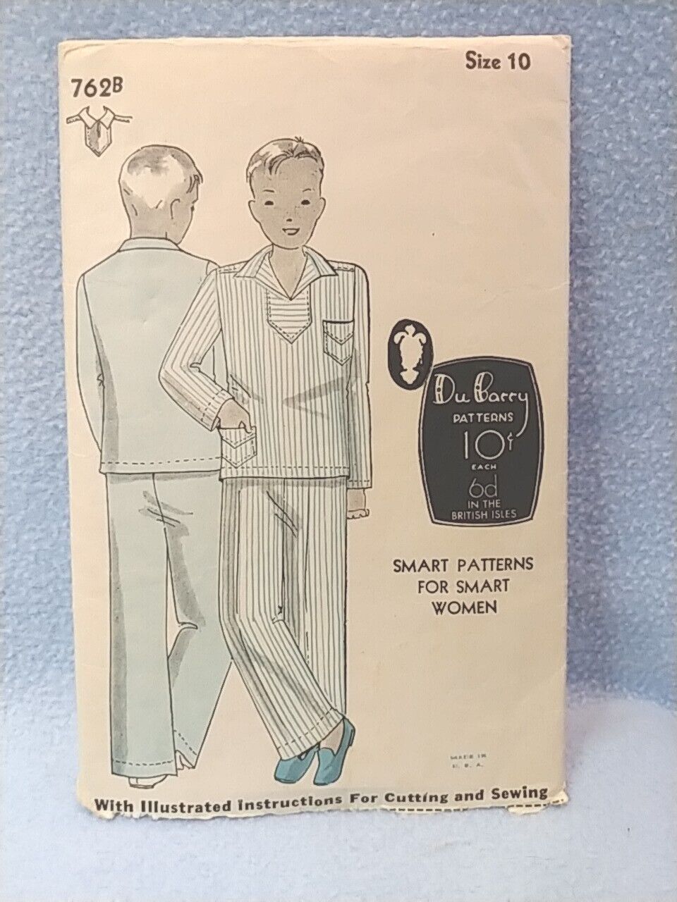 1930s Du Barry 762B Sewing Pattern Boy\'s Pajamas size 10 Cut UnPrinted Unused