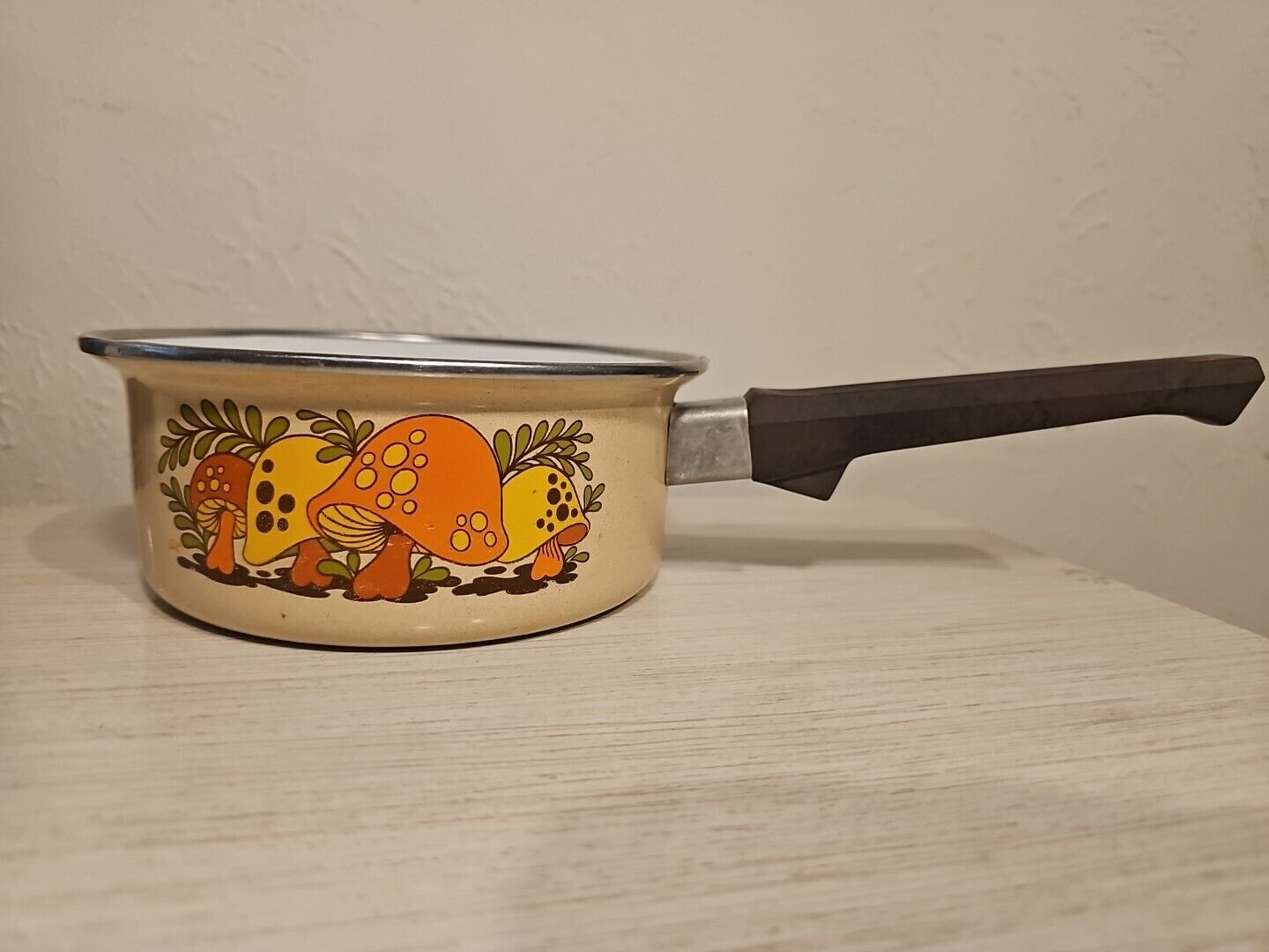 Vintage Sears Merry Mushroom Pot Enamelware Sauce Pan Mod 1970s No Lid