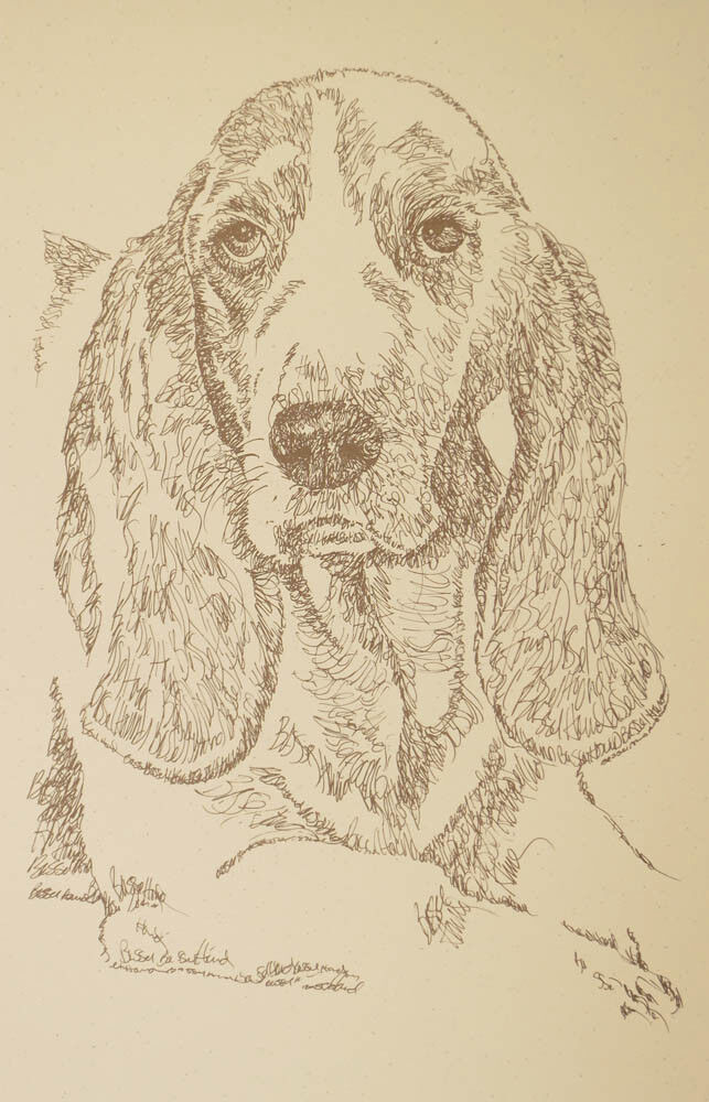 BASSET HOUND DOG ART #37 Kline DRAWN FROM WORDS Your dogs name added free. GIFT