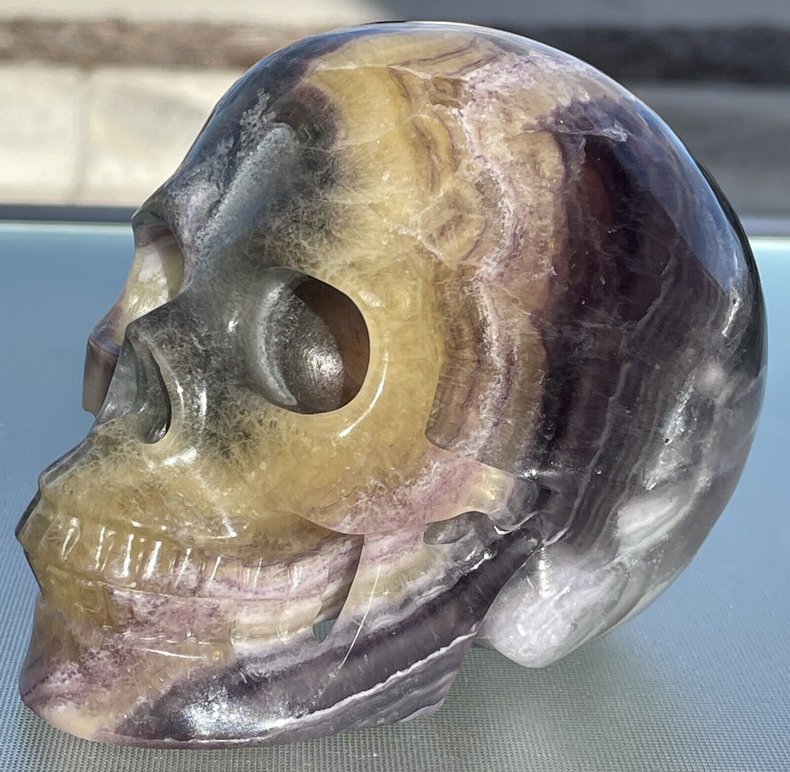 3.5 Lb Rainbow Fluorite Skull Hand Carved Crystal Skull Fluorescent Rare Pink