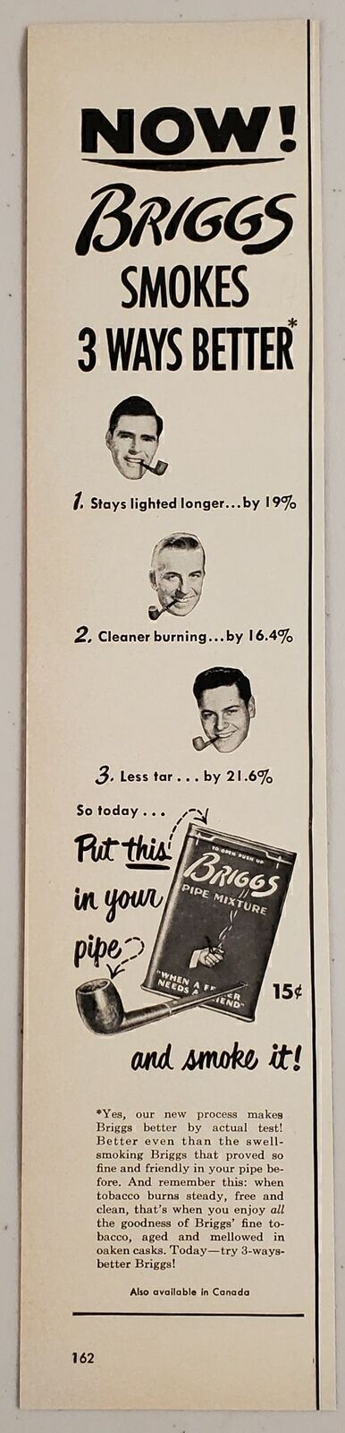 1951 Print Ad Briggs Tobacco Pipe Mixture Men Smoking Pipes 3 Ways Better