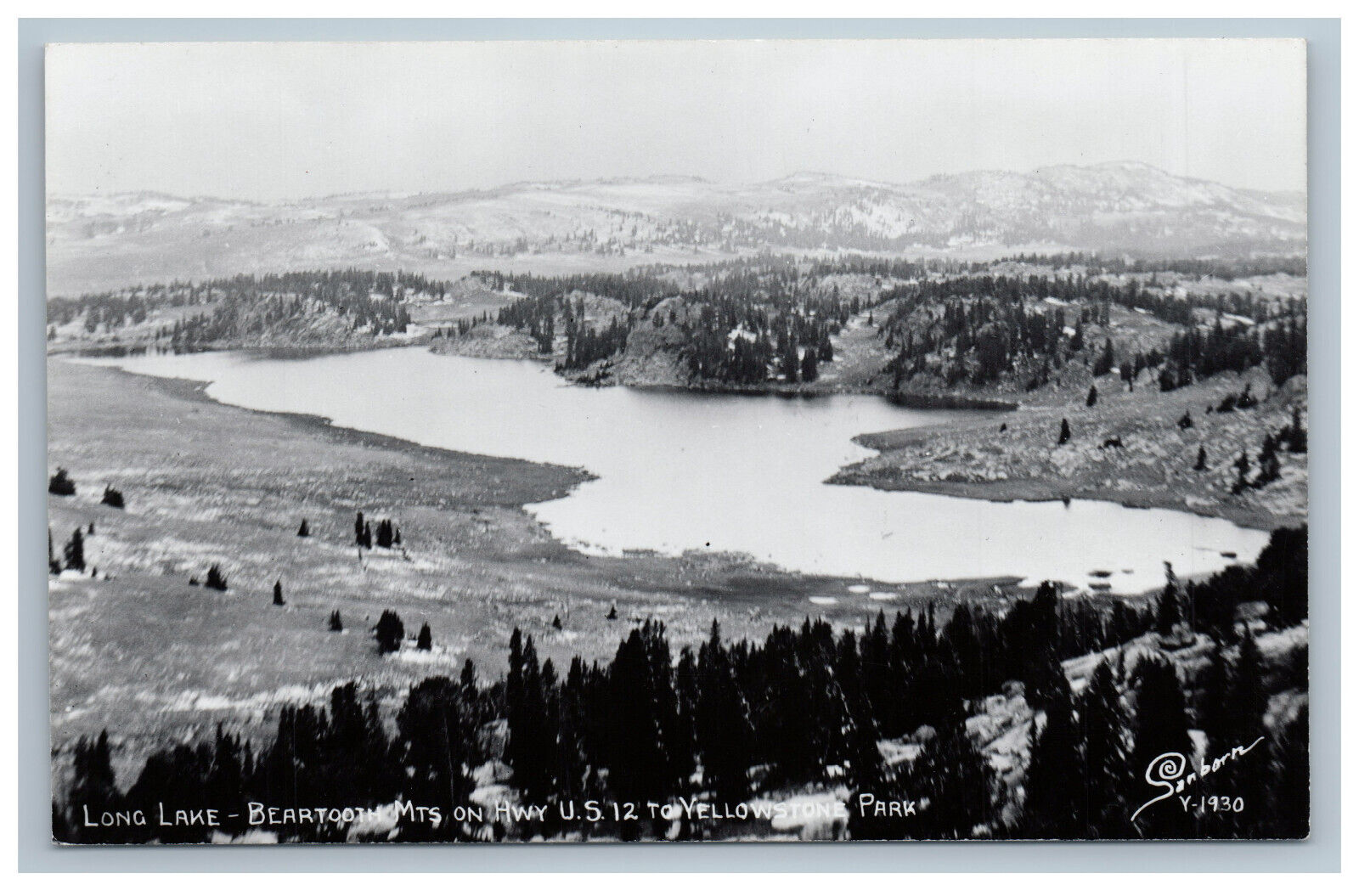 Yellowstone Park Long Lake Beartooth Mts Photo Postcard RPPC Sanborn Y-1930