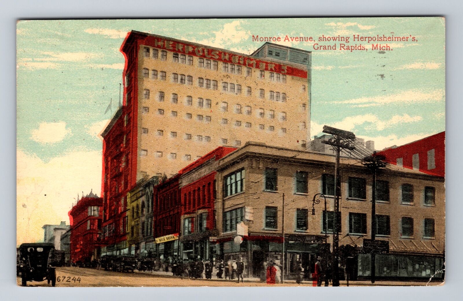 Grand Rapids MI-Michigan, Monroe Avenue, Herpolsheimer\'s Vintage c1917 Postcard