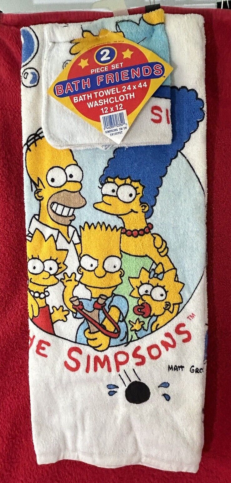 New NWT The Simpsons Family Vintage Bath Towel Washcloth 2 Piece Set  1990