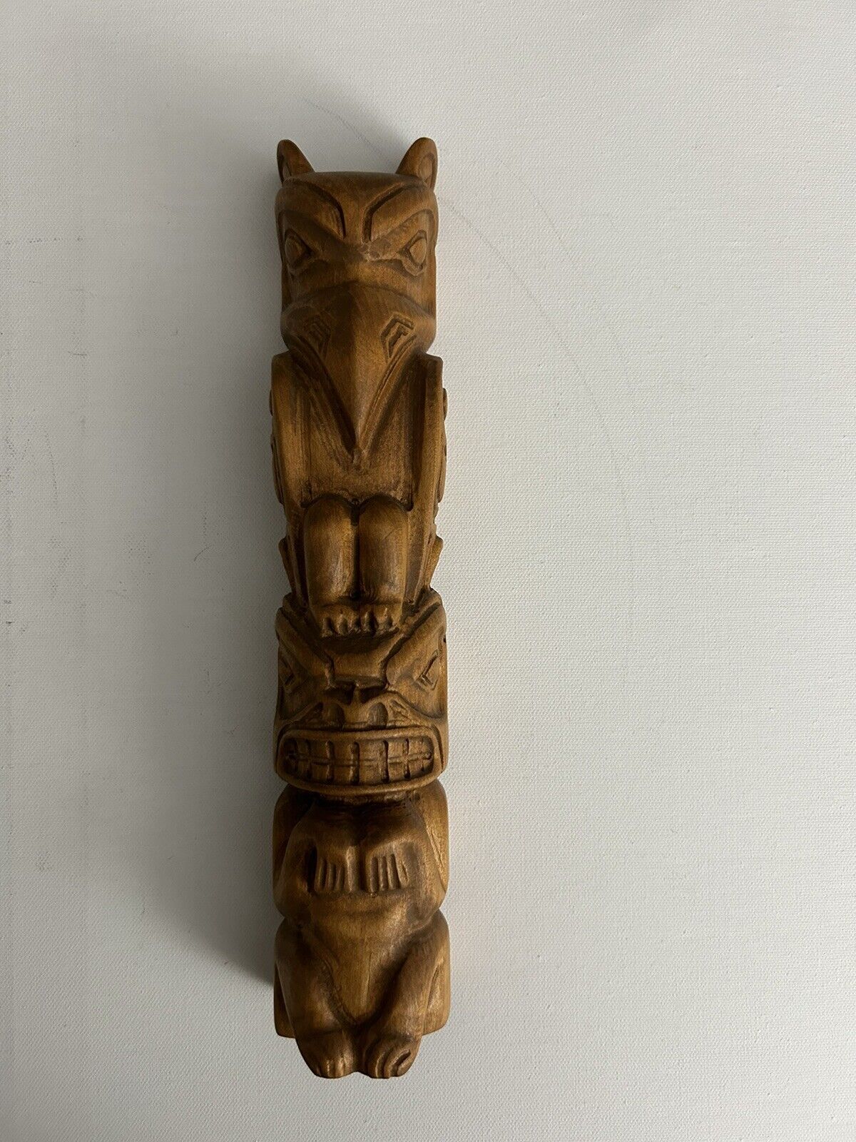 Vintage Northwest Coast 1974 Indian Hand Carved Totem Pole 12”