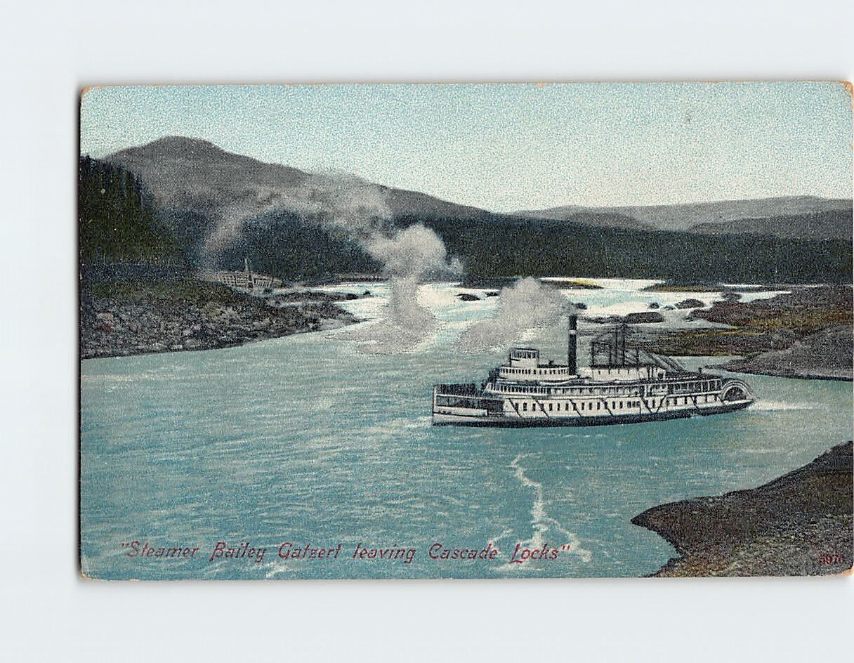 Postcard Steamer Bailey Gatzert Leaving Cascade Locks Oregon USA