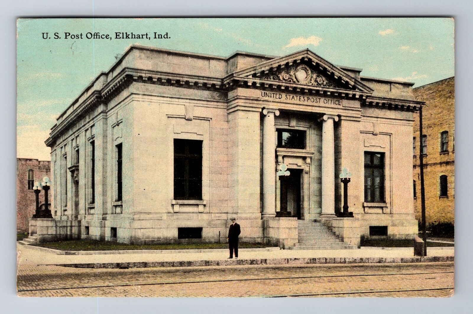 Elkhart IN-Indiana, Post Office, Gent, Vintage c1912 Souvenir Postcard